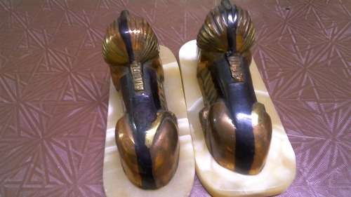 Stunning Heavy weight Handmade Pair Brass & copper Sphinx on Marble bases