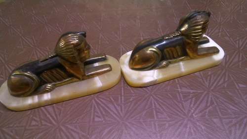 Stunning Heavy weight Handmade Pair Brass & copper Sphinx on Marble bases