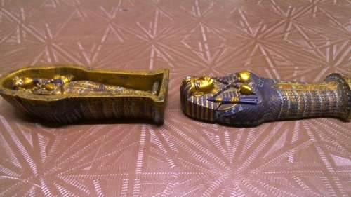 Stunning HIGH Value , highly Detailed `Hand Painted` 3 piece Pharoahs Coffin ornament Marked C2000 V