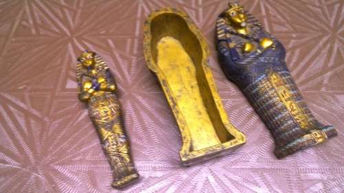 Stunning HIGH Value , highly Detailed `Hand Painted` 3 piece Pharoahs Coffin ornament Marked C2000 V