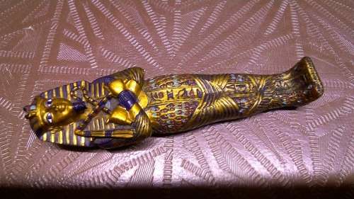 Stunning HIGH Value , highly Detailed `Hand Painted` 3 piece Pharoahs Coffin ornament Marked C2000 V
