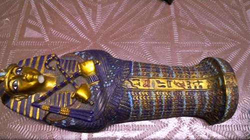 Stunning HIGH Value , highly Detailed `Hand Painted` 3 piece Pharoahs Coffin ornament Marked C2000 V
