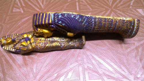 Stunning HIGH Value , highly Detailed `Hand Painted` 3 piece Pharoahs Coffin ornament Marked C2000 V