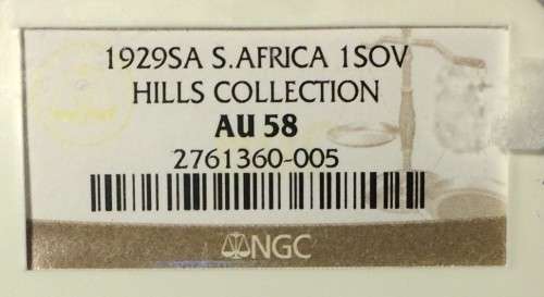 HILLS COLLECTION!! - 1929 SA Gold Sovereign (NGC AU58)