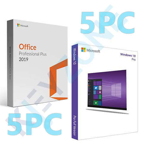 (5PC) Microsoft Office Pro 2019 + Windows 10 Professional