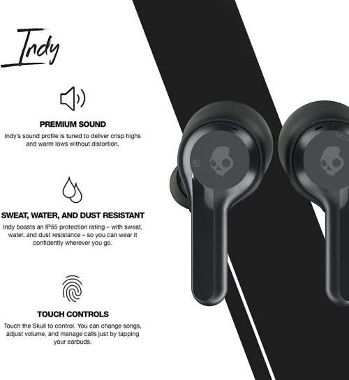 Skullcandy Indy True Wireless In-Ear Earbuds - Up to 16 hrs Battery life- Black