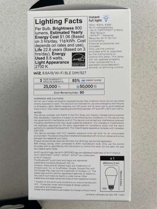 5 Pack Wiz smart bulb - 120Vac for USA - PLEASE READ DESCRIPTION