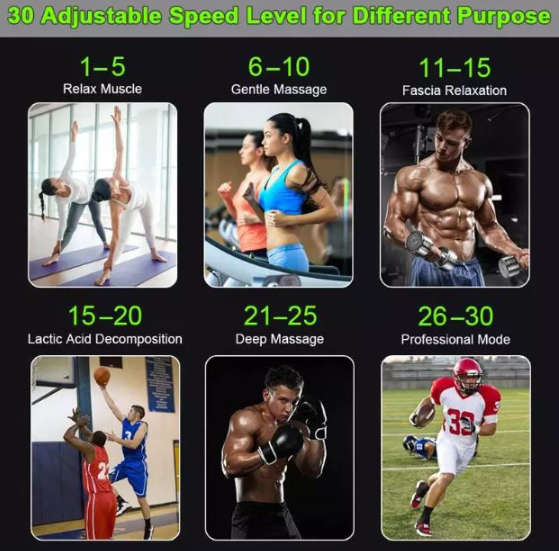 Massage Gun for Athletes - 30 Speeds - 10 Heads - Professional Deep Tissue