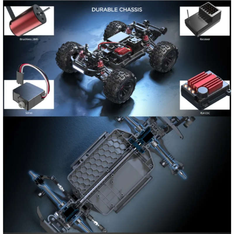 MJX Hyper Go 16208 RC Brushless 4x4 Monster Truck 2S Lipo  1/16 scale 2.4GHz - 3S lipo Compatible