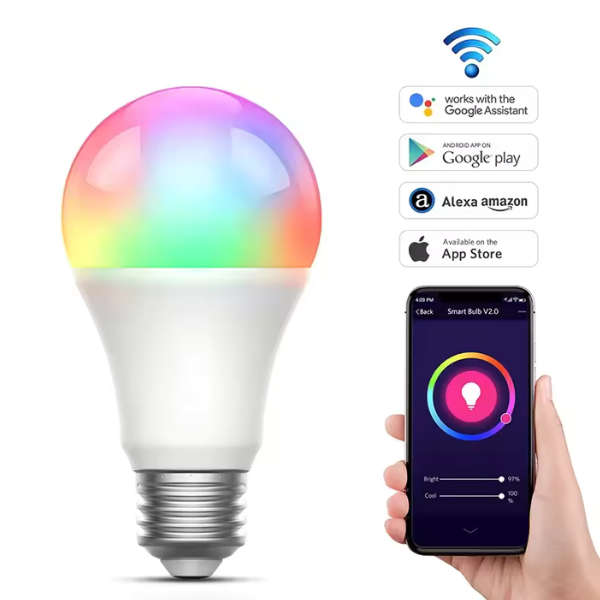 WiFi Smart Bulb E27 9W Tuya RGBCW Lamp Light Led Bulb -Works With Alexa/Google Home 3000K-6500K