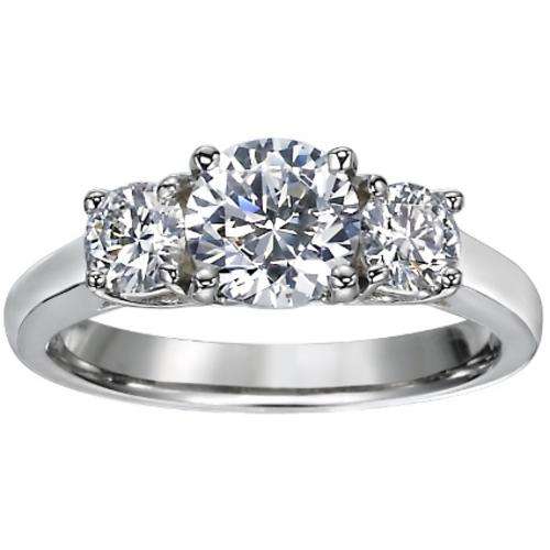 Genuine Platinum Diamond Ring Set with 3 Round Ideal Brilliant Cut Diamonds