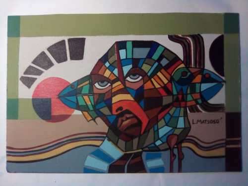Leonard Matsoso..born 1949....oil on board 65cm x 42cm