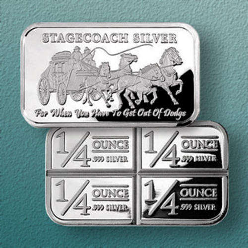 1 Troy oz .999 FINE Silver Stagecoach "Barter" Bar - Scarce item