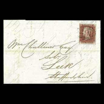 GB line engraved 1 Penny Red on letter to Staffordshire dated 1847 - R1 Start, No Reserve!