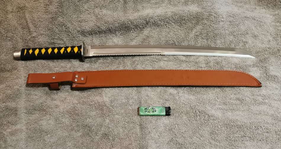 70cm Long Sharp Edge Half Tang Ninja Sword (Sekizo) with Thick Leather Sheath