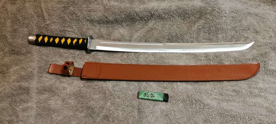 70cm Long Sharp Edge Half Tang Ninja Sword (Sekizo) with Thick Leather Sheath