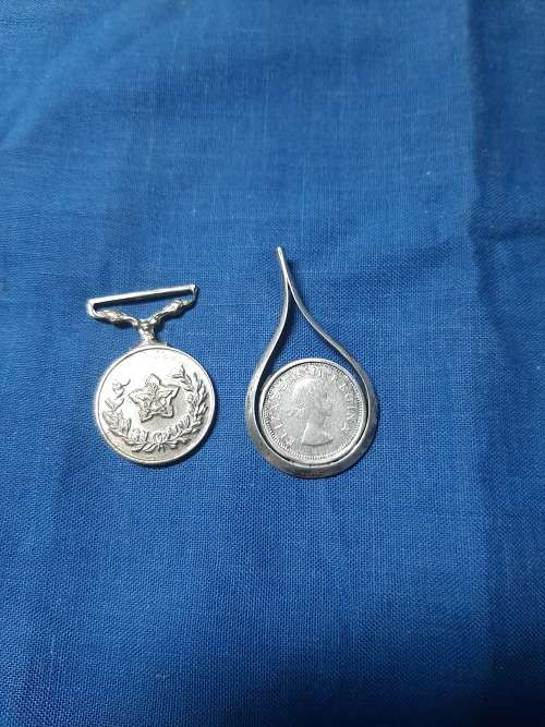 1 x War Medal and Silver 5 Shielling,s all for 1 bidding