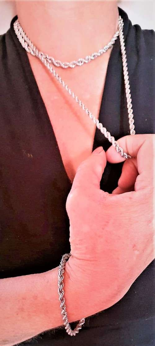 `Beautiful` SET OF THREE (925) `Sterling Silver `Snake Chain`, Necklace and Bracelet set.