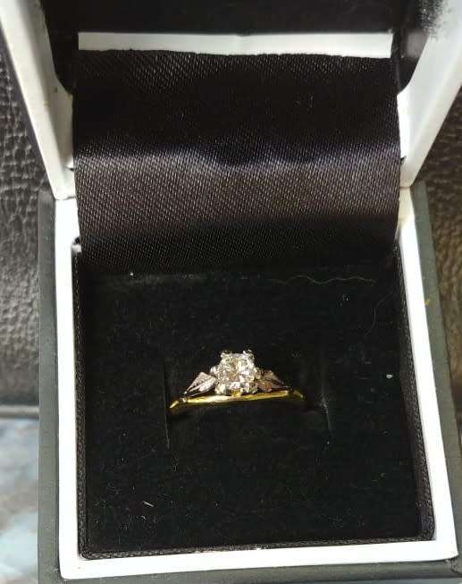 0.50ct Genuine DIAMOND set in 18ct Yellow Gold and Palladium Engagement Ring