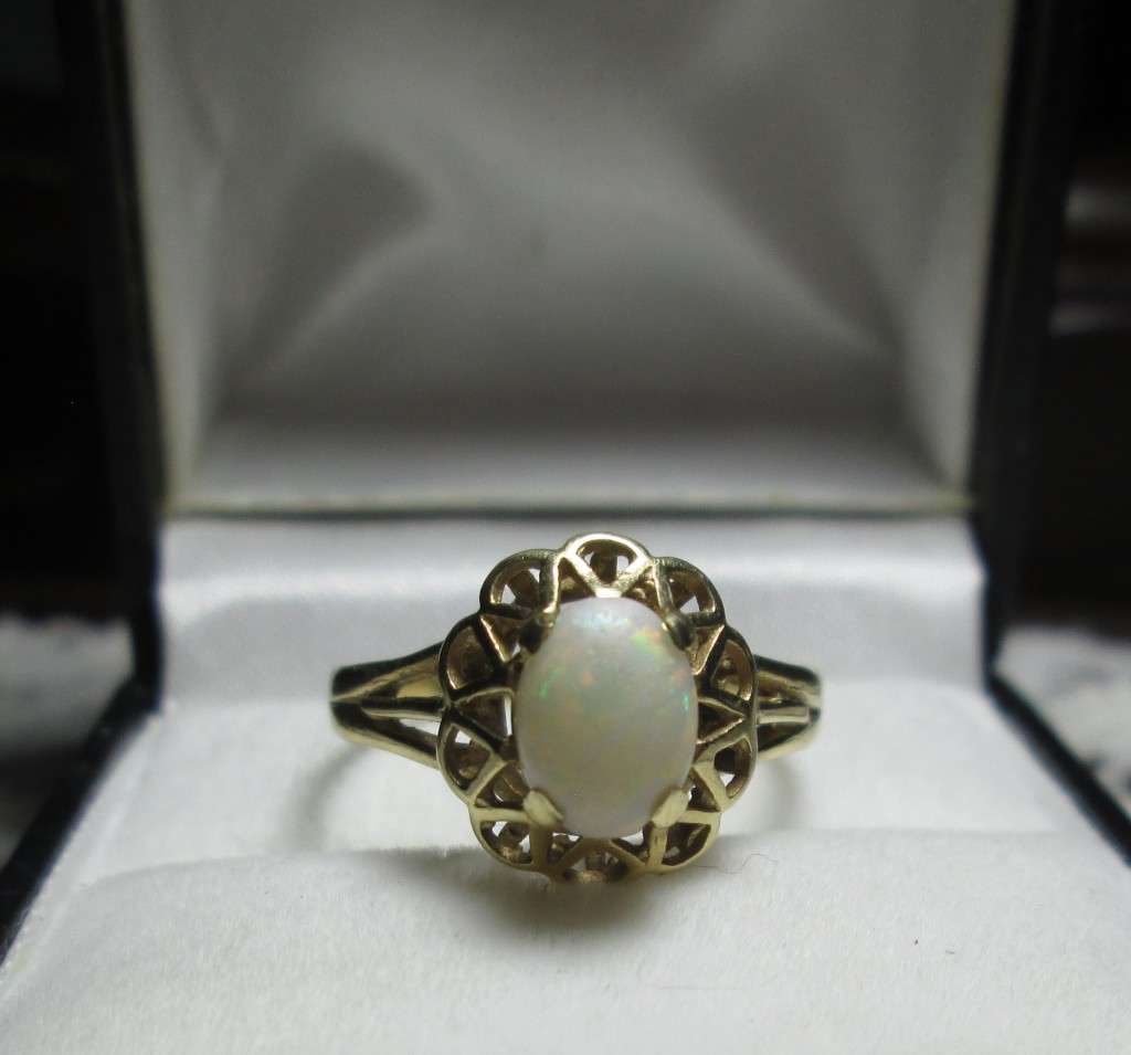 Australian Natural `Sugar Opal` Ring Set in `9ct Genuine Yellow Gold`