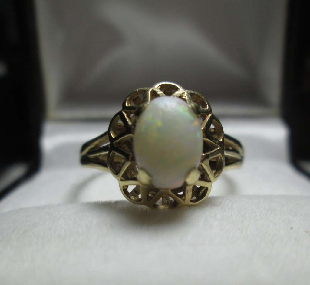 Australian Natural `Sugar Opal` Ring Set in `9ct Genuine Yellow Gold`