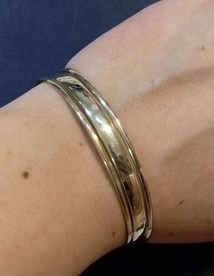 Triple 9CT Yellow Gold Plated Solid 925 Sterling Silver Bangles