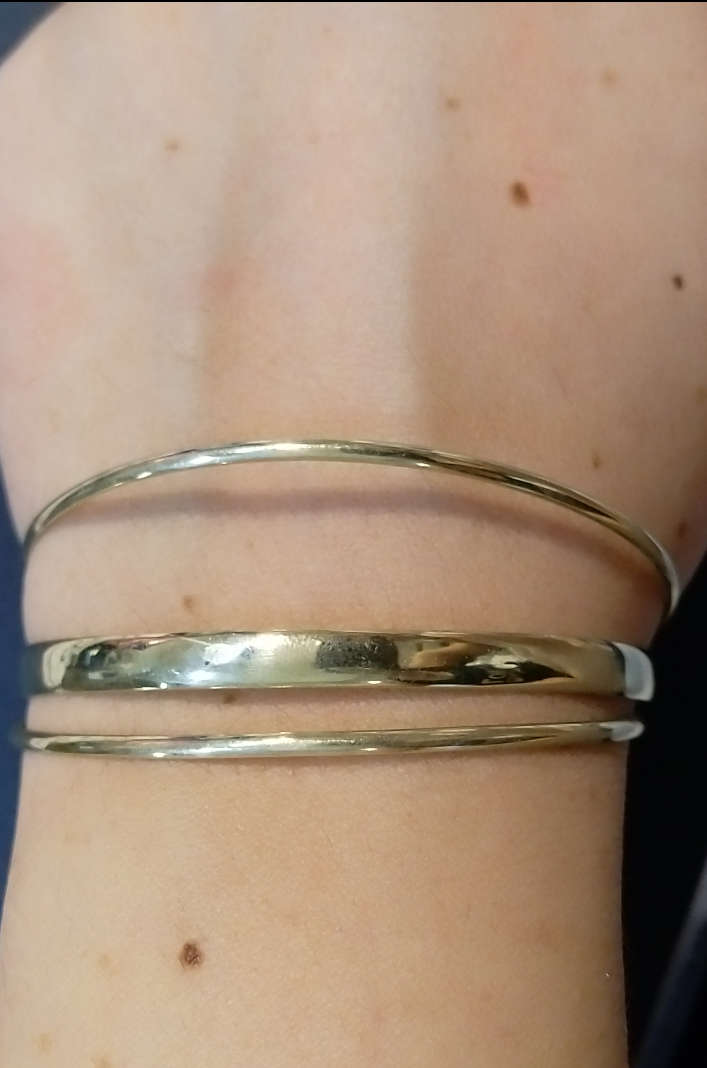 Triple 9CT Yellow Gold Plated Solid 925 Sterling Silver Bangles