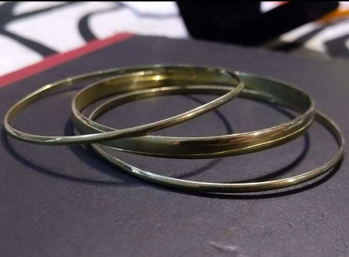 Triple 9CT Yellow Gold Plated Solid 925 Sterling Silver Bangles