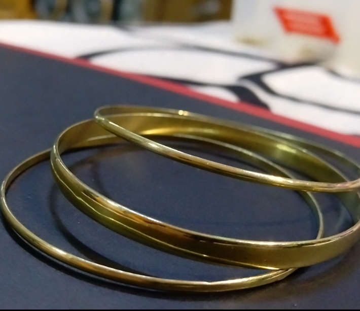 Triple 9CT Yellow Gold Plated Solid 925 Sterling Silver Bangles