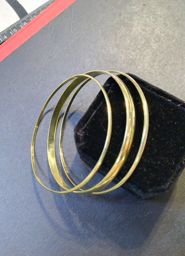 Triple 9CT Yellow Gold Plated Solid 925 Sterling Silver Bangles