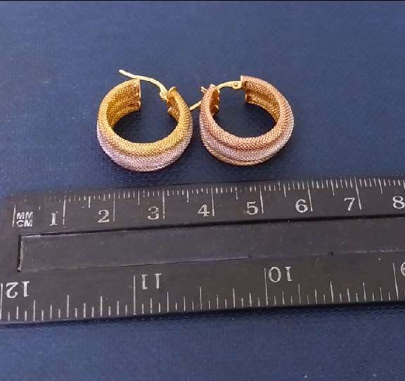 Triple Tone 9CT Yellow, White and Rose Gold Hoop Earrings ( Genuine Gold.)