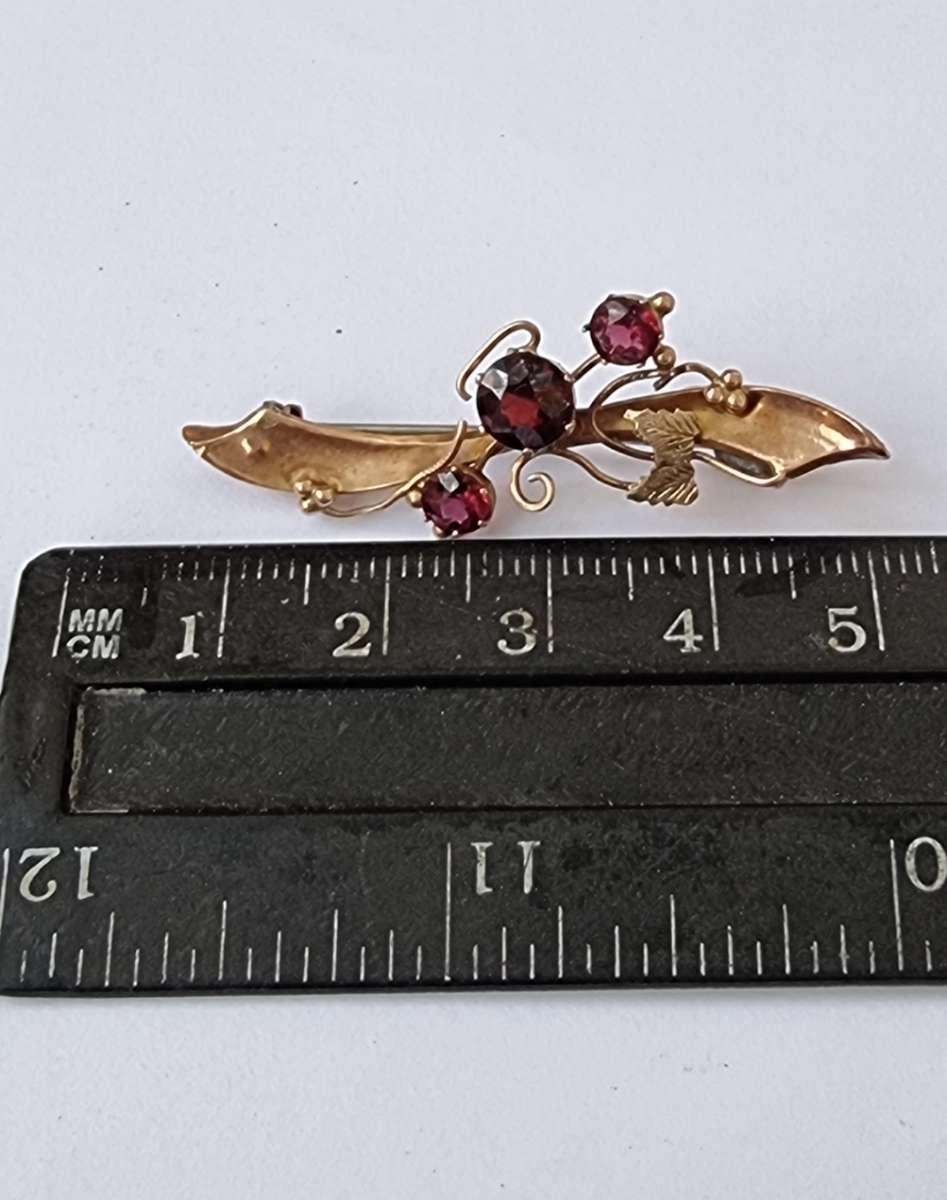 Antique `Ruby` Brooch Set in 9CT Yellow Gold( Genuine Gold. )