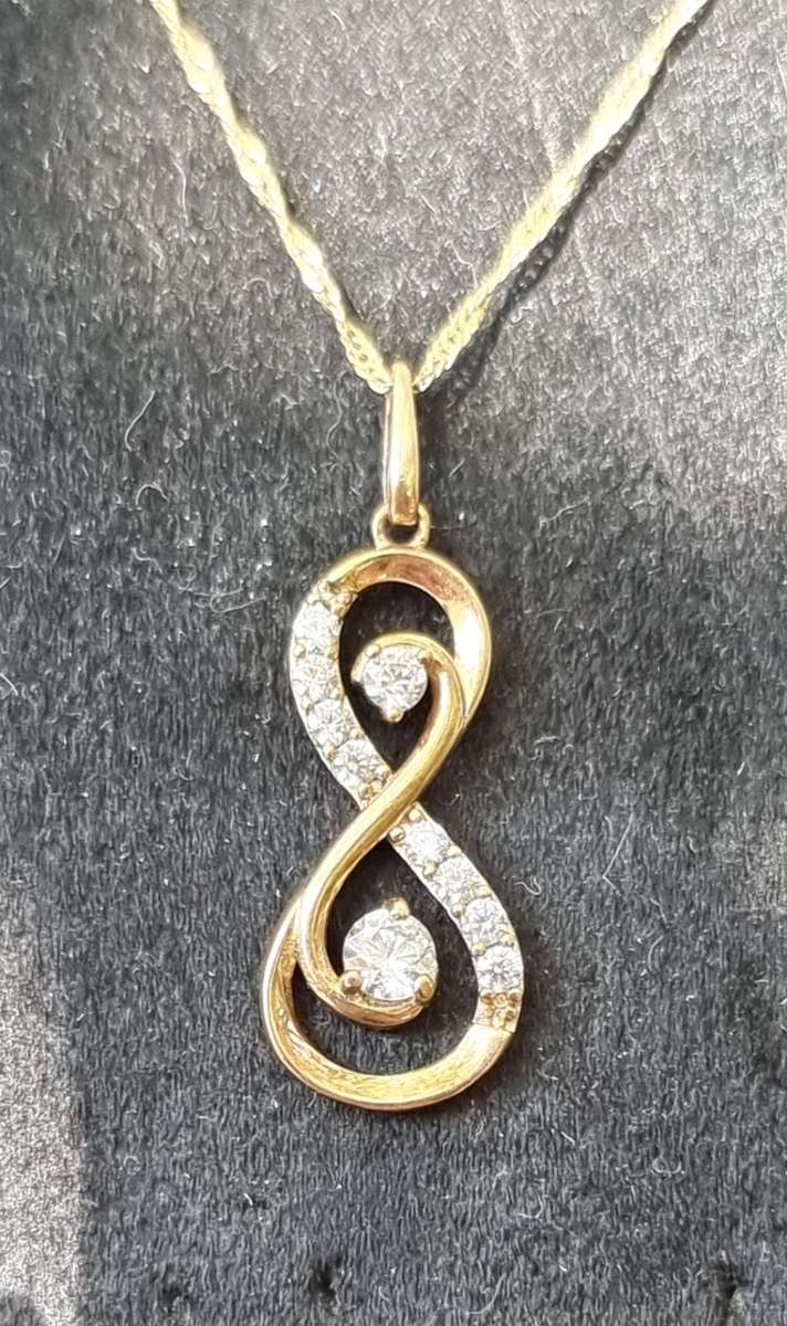 CZ Infinity Pendant 9CT Yellow Gold on a Rope Chain Necklace. ( Genuine Gold)
