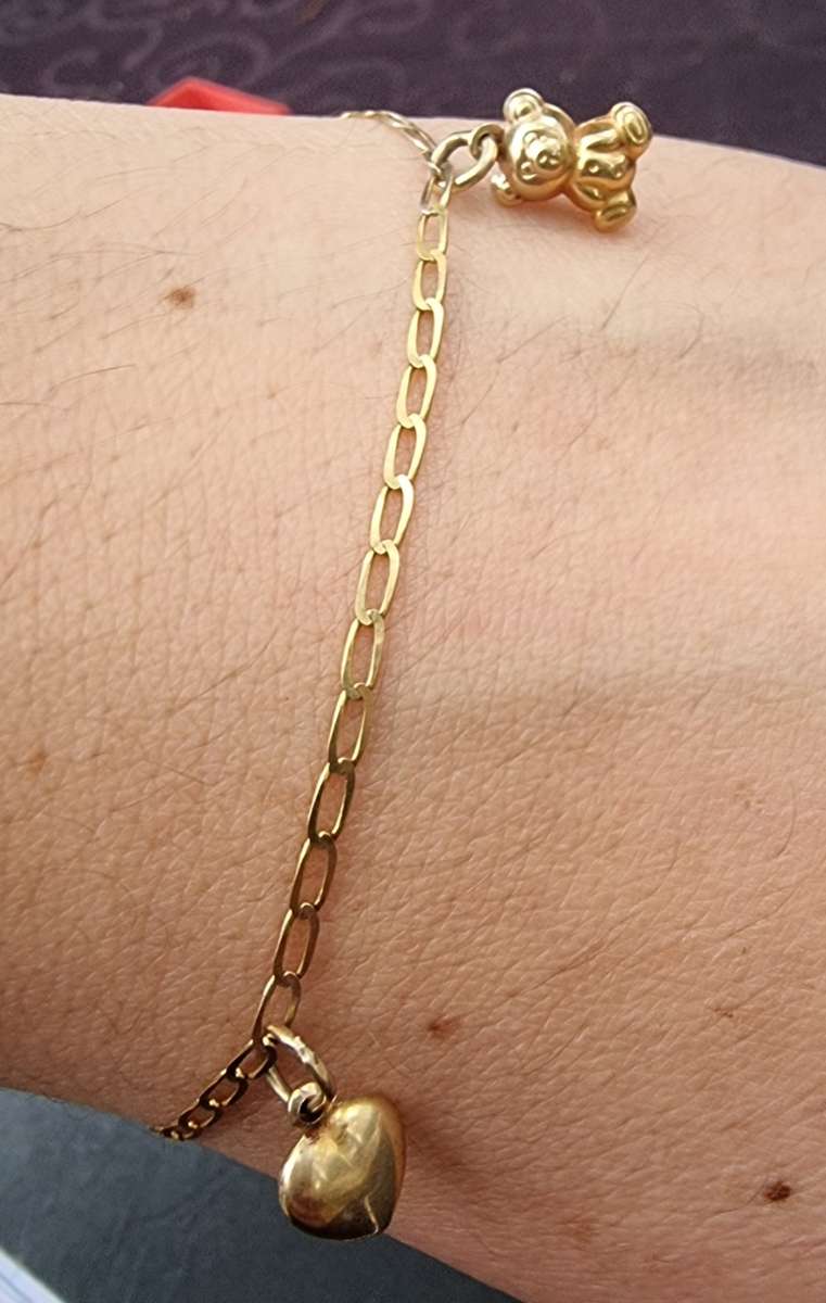 `THREE CHARMS GOLD BRACELET` Set in 9CT Yellow Gold. ( Genuine Gold. )