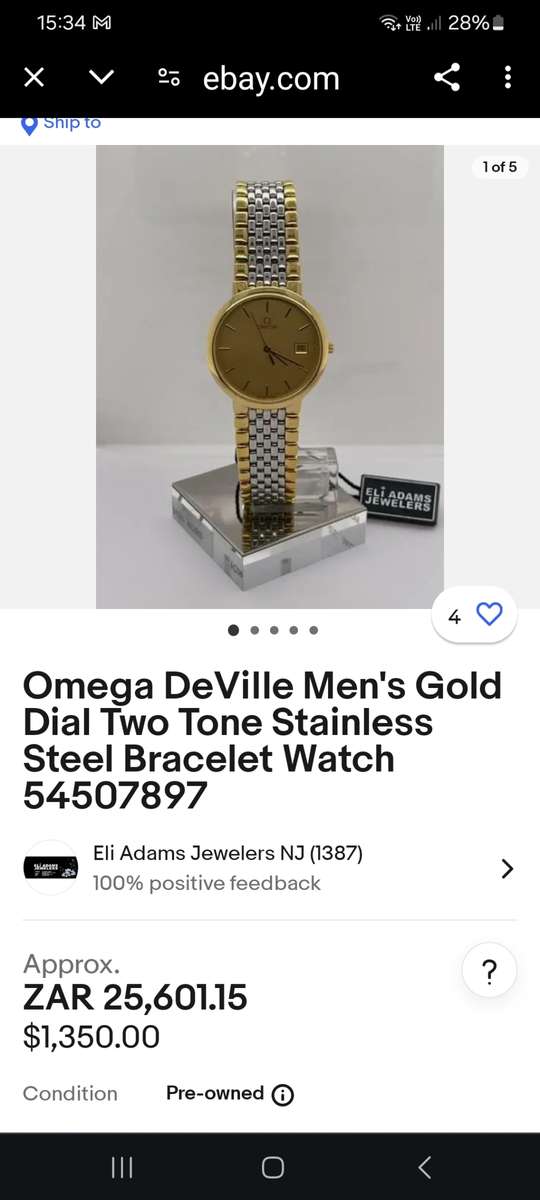 "PERFECT WORKING CONDITION"`OMEGA` De Ville Men`s  Gold Two Tone Watch. (Genuine)
