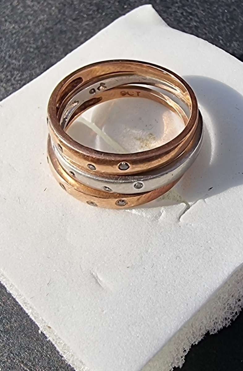 ``THREE BAND DIAMOND`` RING `9CT White and Rose Gold Rings. (Genuine Gold)