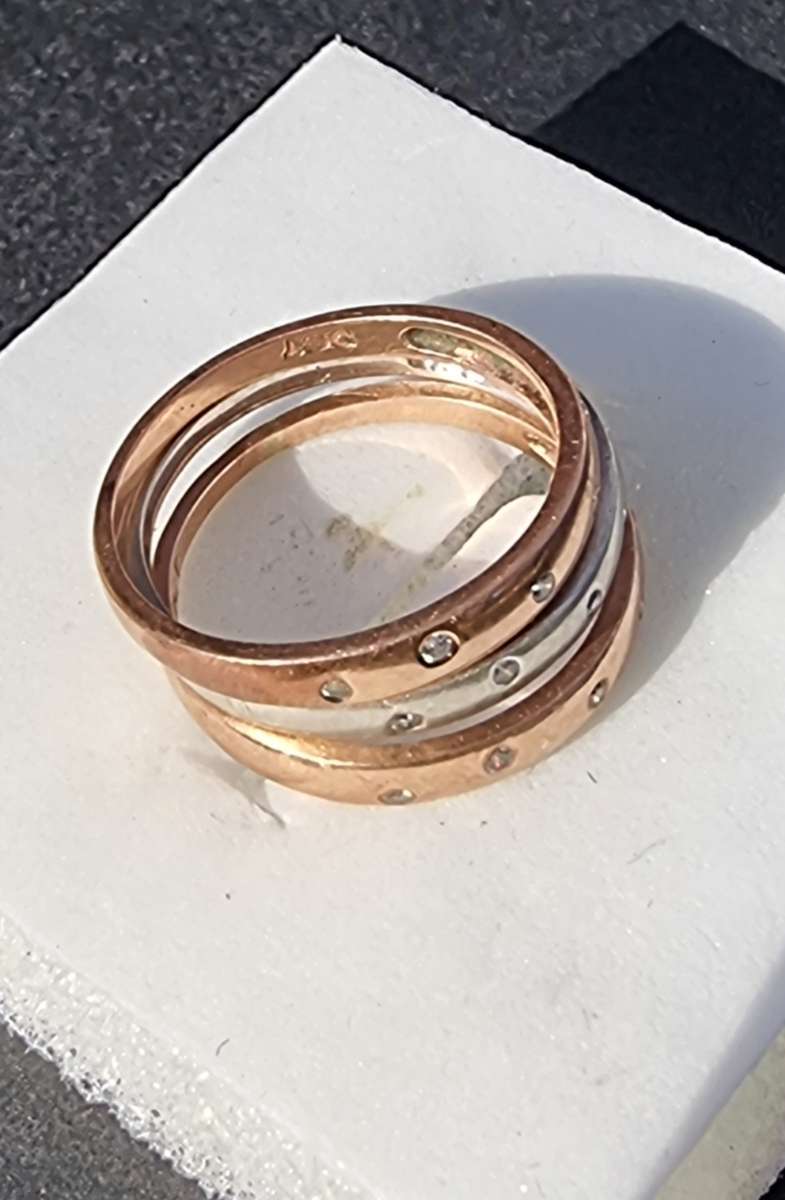 ``THREE BAND DIAMOND`` RING `9CT White and Rose Gold Rings. (Genuine Gold)