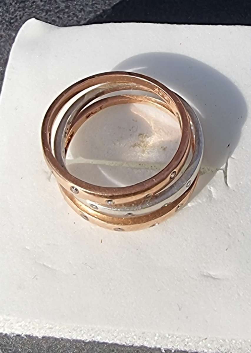 ``THREE BAND DIAMOND`` RING `9CT White and Rose Gold Rings. (Genuine Gold)