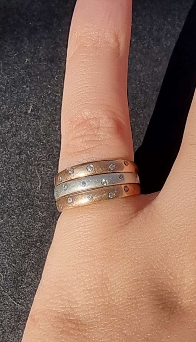 ``THREE BAND DIAMOND`` RING `9CT White and Rose Gold Rings. (Genuine Gold)