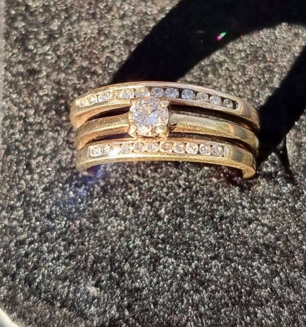 Value R25.000. / 0.45 Carat "NATURAL DIAMONDS` Triple Wedding / Engagement Ring Set.