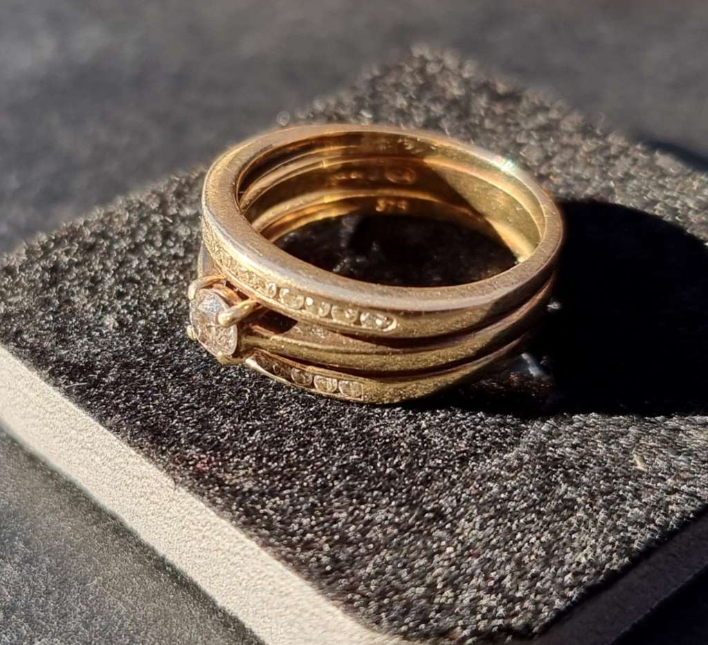 Value R25.000. / 0.45 Carat "NATURAL DIAMONDS` Triple Wedding / Engagement Ring Set.