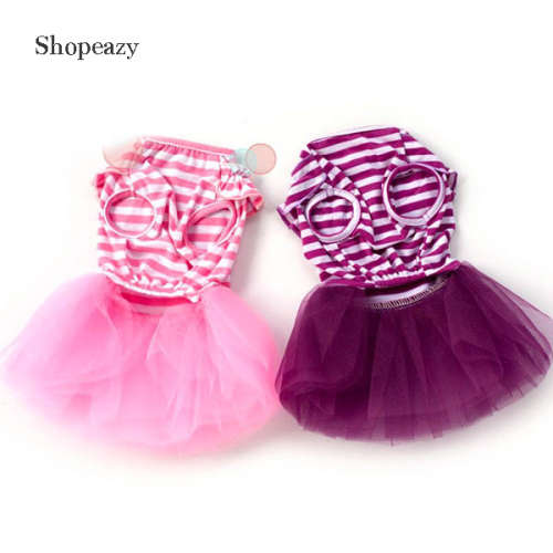 New Pet Dog &Cat Gauze Tutu Skirt Dresses Puppy Stripe Bowknot Cotton Dress Apparel
