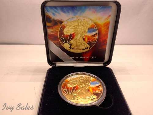 2018 1 OZ AMERICAN EAGLE SILVER COIN .999 - COLORIZED WITH BOX AND COA