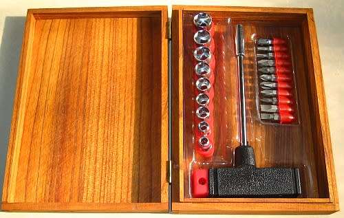 Screwdriver and Socket Set in Wooden Box