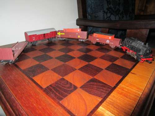 Nine LIMA model trains (two locomotives and seven cars sold as one package + 20 tracks)