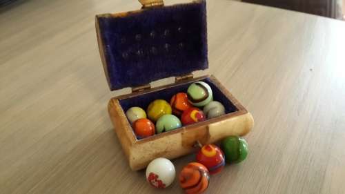 Vintage bone china & brass box with vintage marbles