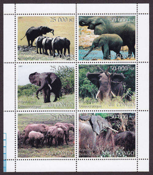 ELEPHANTS : DU CONGO, 1997 (MINIATURE SHEET)