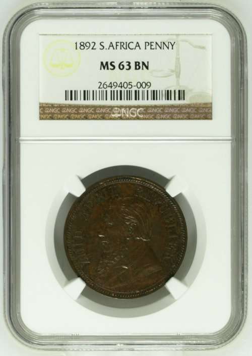 1892 ZAR PENNY - NGC MS63BN