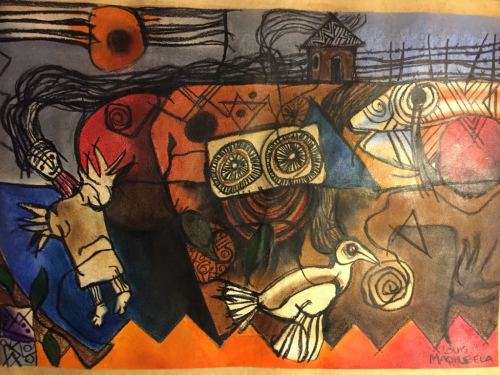 BEAUTIFULL PIECE BY LOUIS MAQHUBELA~ PASTELS ON PAPER