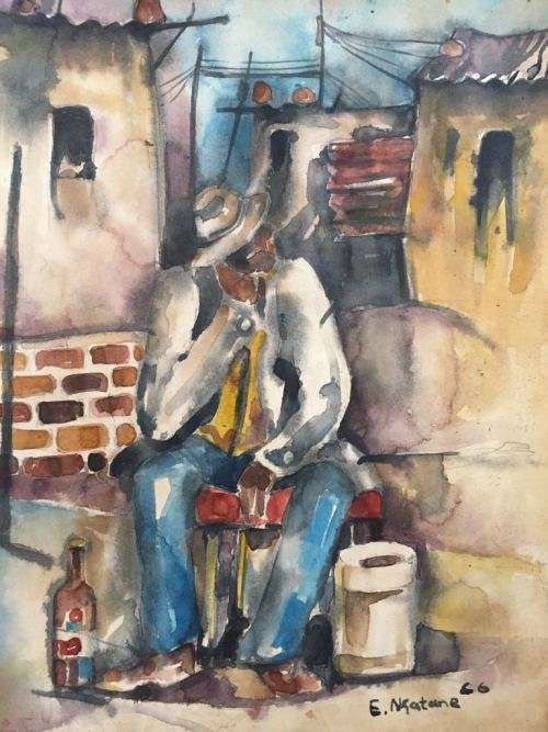 EXCELLENT PIECE FROM EPHRAIM NGATANE~~ WATERCOLOUR ON PAPER